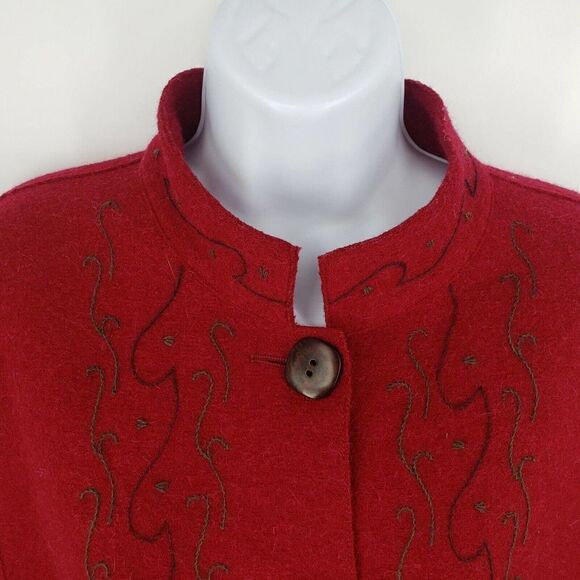 J.Jill Red Long Coat Jacket Size Medium Peruvian Alpaca Wool Blend Embroidery - Picture 3 of 12